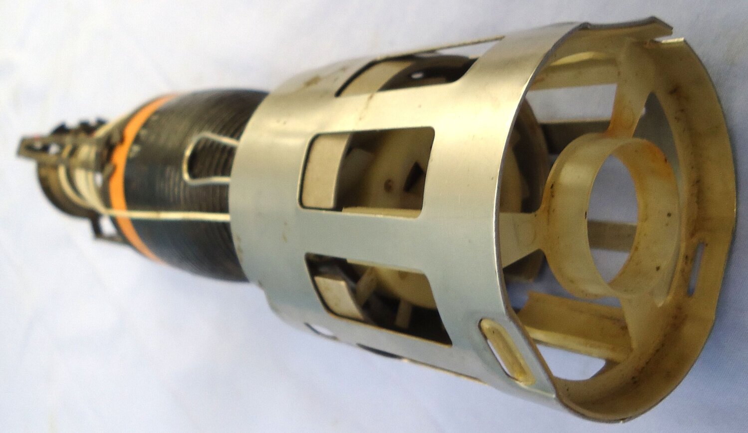 {CATEGORY} - INERT DEACTIVATED. BL755 Anti-Tank & Runway Cratering Bomblet, Stand Off Assembly, Arming Vane & Tail Fin. - O 2118 INERT DEACTIVATED. BL755 Anti-Tank & Runway Cratering Bomblet, Stand Off Assembly, Arming Vane & Tail Fin. - O 2118  Other Ammunition in 