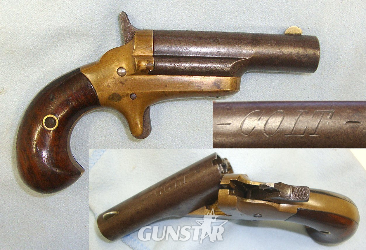 1875 - 1912 American Colt No.3 First Model .41 Rim Fire Obsolete Calibre Factory Brass Frame Single Shot Derringer With Pivot Barrel. Sn 23598 derringer .41 Short Rimfire Deringer