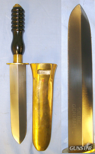 C1960’s Siebe Gorman Saw Back Diver\\\'s Knife As Used By British Royal Navy Divers With Brass Scabbard Slotted For Belt Loop. Knive in 