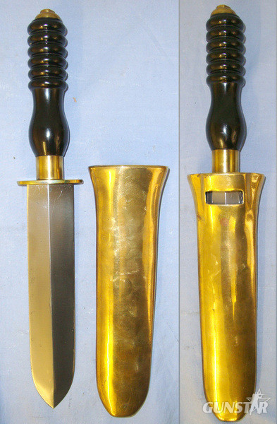  C1960’s Siebe Gorman Saw Back Diver\\\'s Knife As Used By British Royal Navy Divers With Brass Scabbard Slotted For Belt Loop. Knive