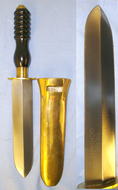C1960’s Siebe Gorman Saw Back Diver\\\'s Knife As Used By British Royal Navy Divers With Brass Scabbard Slotted For Belt Loop. Knive