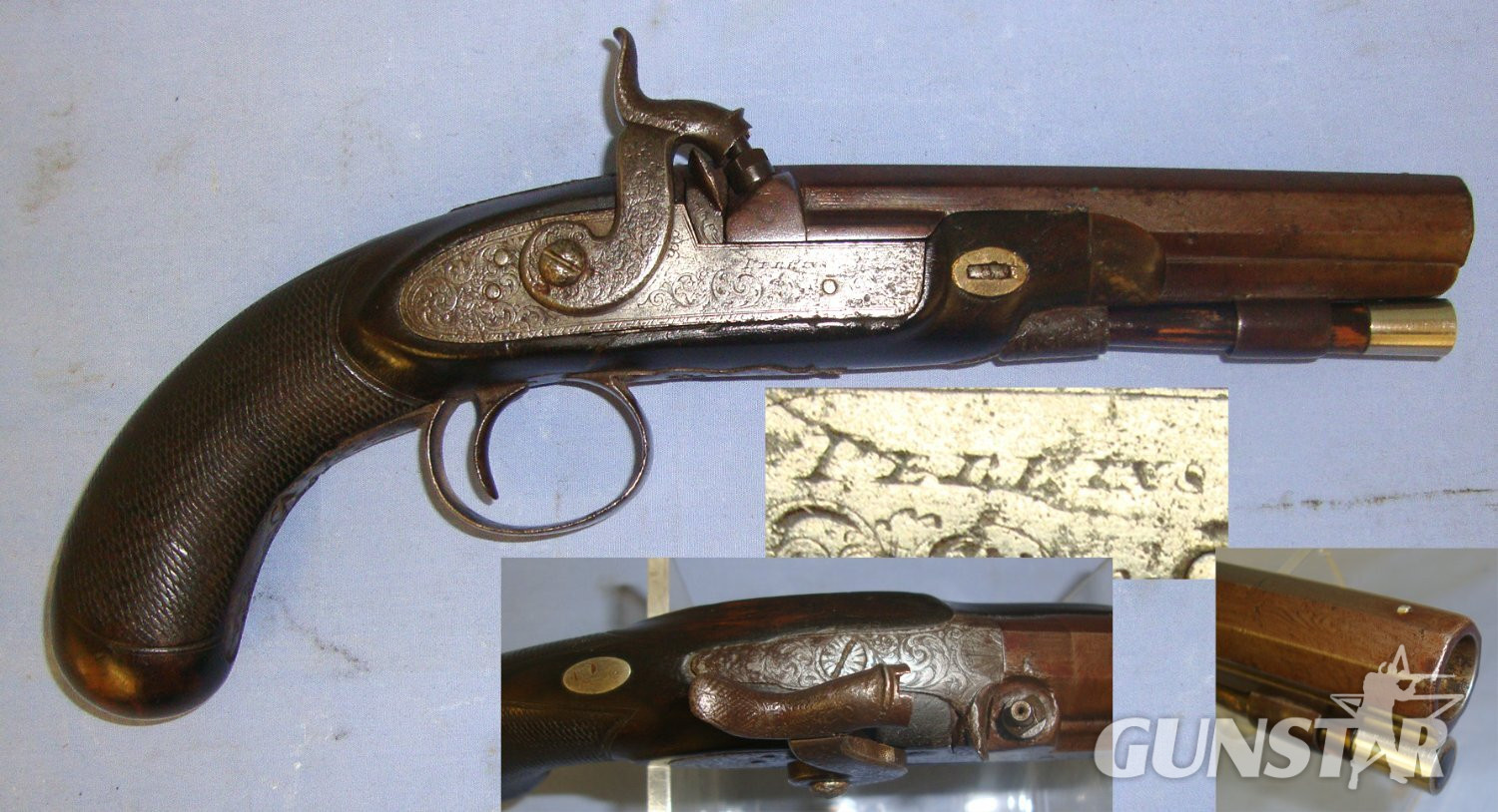 1834-1853 English Perrins (Worcester Or Berkshire) 28 Bore Percussion Overcoat / Traveling Pistol With Octagonal Barrel. Sn 21532:3 20 Bore/gauge Muzzleloader in 