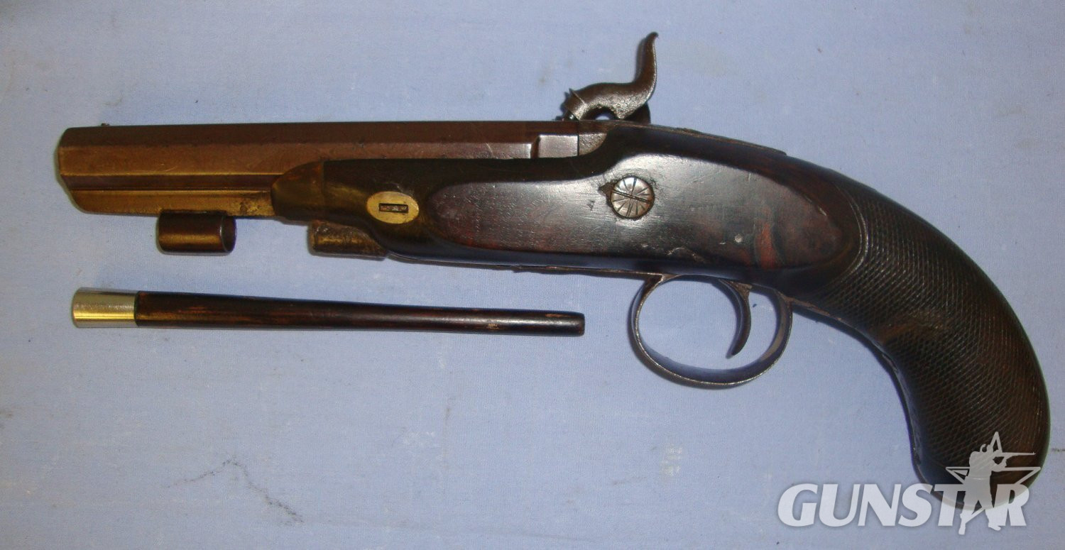  1834-1853 English Perrins (Worcester Or Berkshire) 28 Bore Percussion Overcoat / Traveling Pistol With Octagonal Barrel. Sn 21532:3 20 Bore/gauge Muzzleloader
