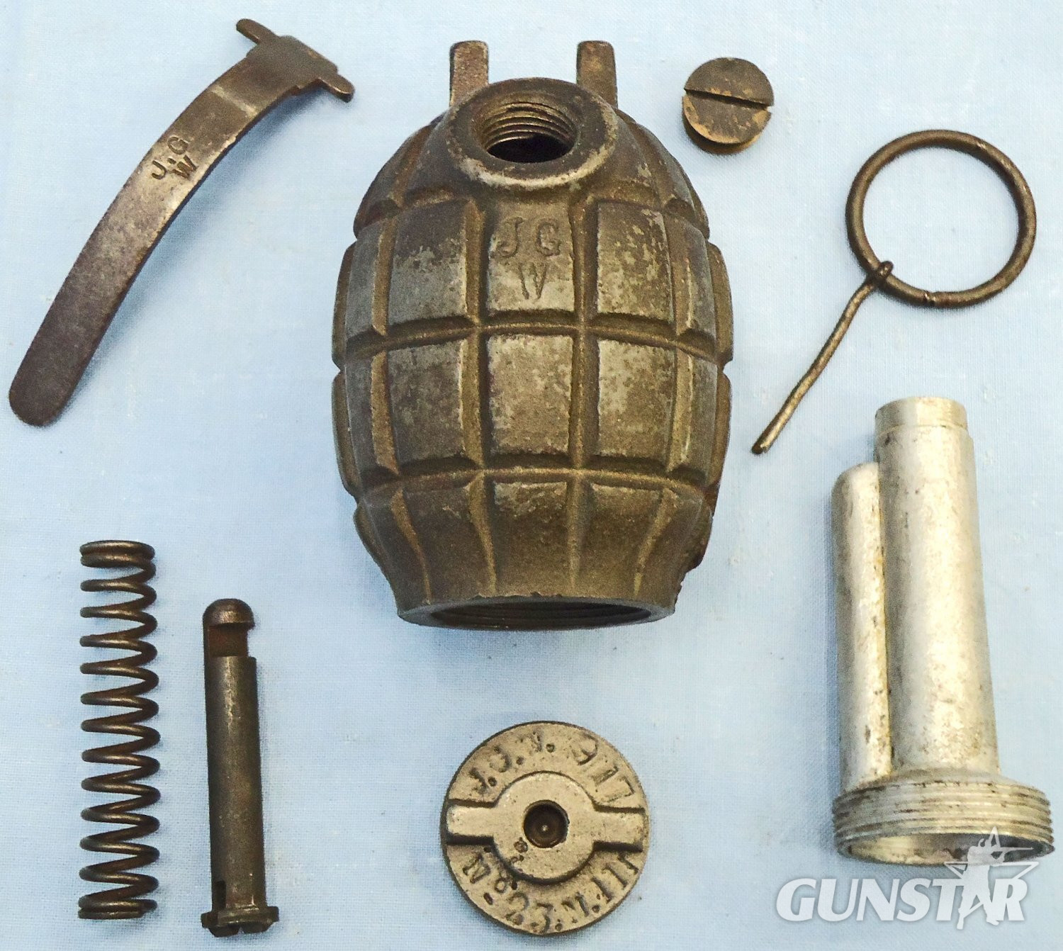  INERT DEACTIVATED. WW1 1917 Dated No.23 MK llI Mills Hand Grenade by J.G.W. (James Gibbons, Wolverhampton). O 2220 INERT DEACTIVATED. WW1 1917 Dated No.23 MK llI Mills Hand Grenade by J.G.W. (James Gibbons, Wolverhampton). O 2220 Various Other Ammunition