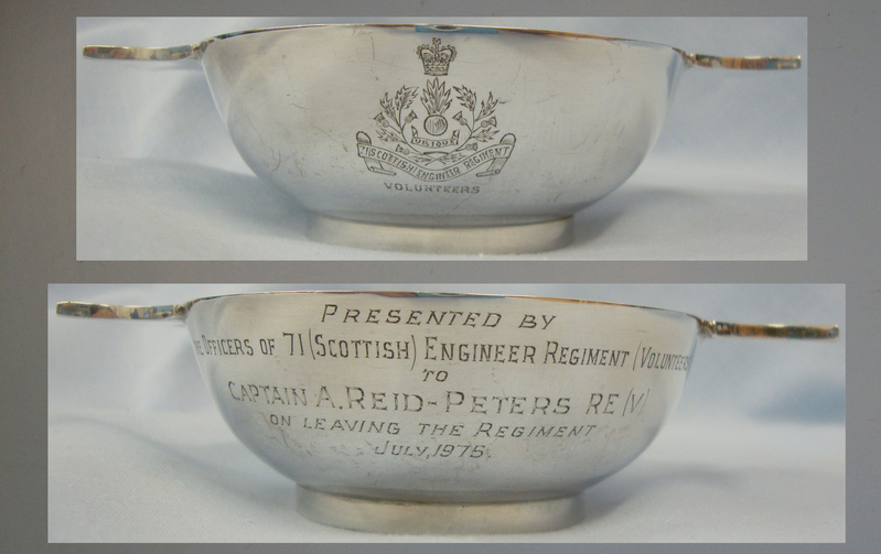 A 1975 Silver Regimental Scottish Drinking Cup To Scottish Volunteer Engineer Regiment. Sn:11355. A 1975 Silver Regimental Scottish Drinking Cup To Scottish Volunteer Engineer Regiment. Sn:11355. Other Accessory