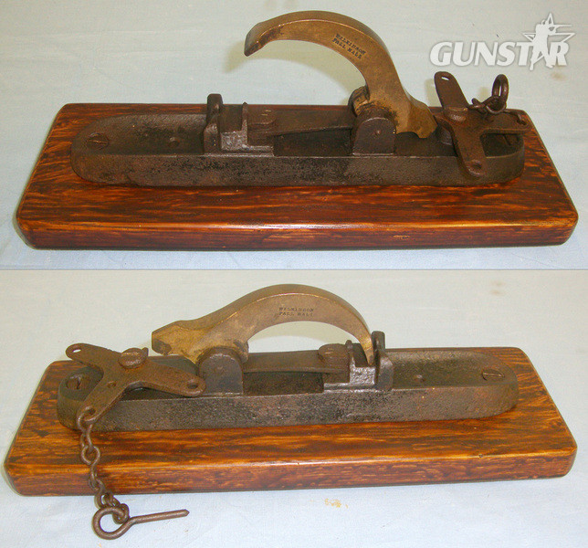  RARE**Victorian Era Wilkinson Pall Mall (London) Brass & Iron Black Powder Gamekeeper\'s Alarm Mine Mounted For Display On Wood Plinth. Sn 18916 None Cannon