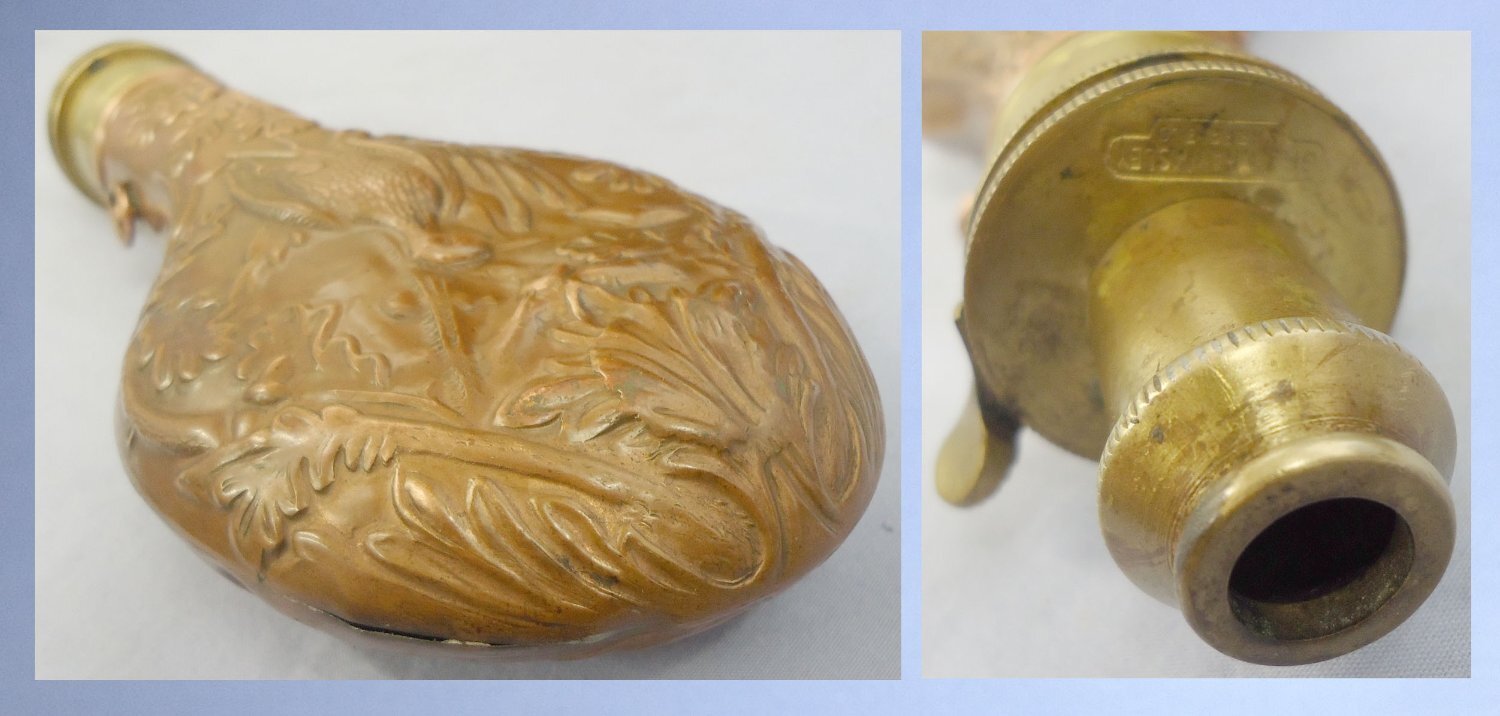 G. & J.W. Hawksley G & J.W HAWKSLEY Gun Sized Brass Knuckle Joint Lever Black Powder Pouch with Hanging Game Scene. 22490:1 Other Accessory