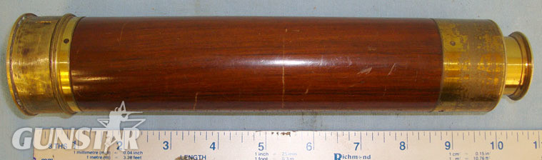 Bottomley, 11 Billiter St., London 3 Draw Brass Telescope With Rosewood Barrel, Brass Lens Cap & Sliding Eye Piece  Sight & Optic