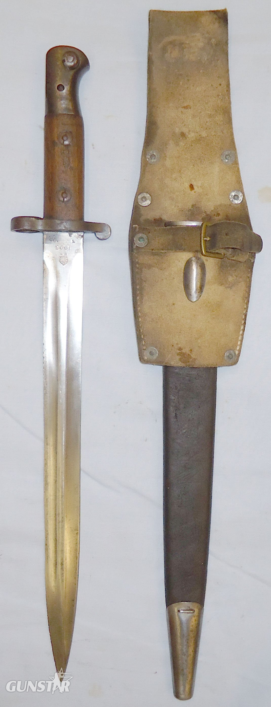 British 1903 Un-converted Pattern Bayonet Land MkI Scabbard and Frog Manufactured by Mole. 21431. Bayonet in 