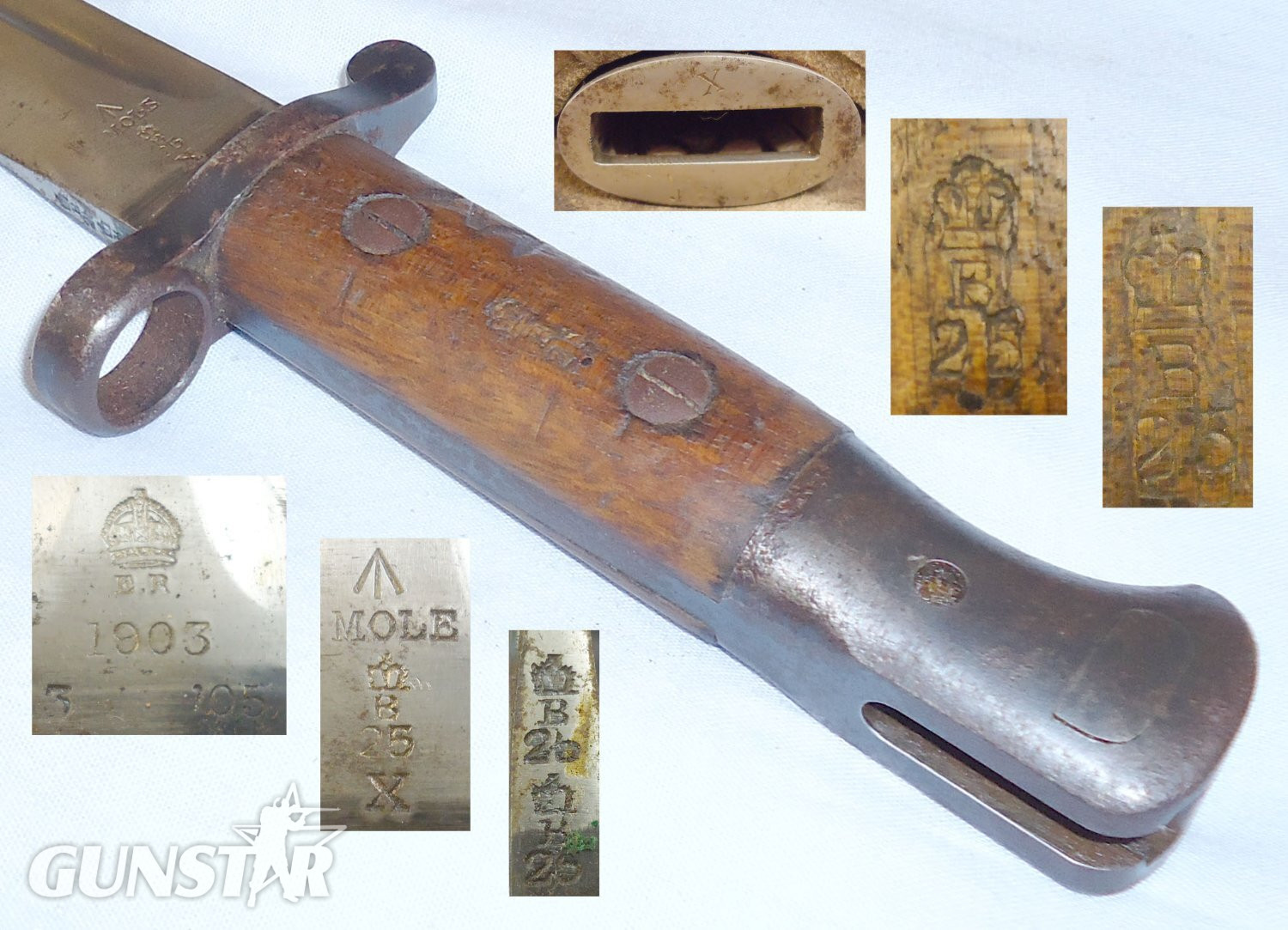 British 1903 Un-converted Pattern Bayonet Land MkI Scabbard and Frog Manufactured by Mole. 21431. Bayonet