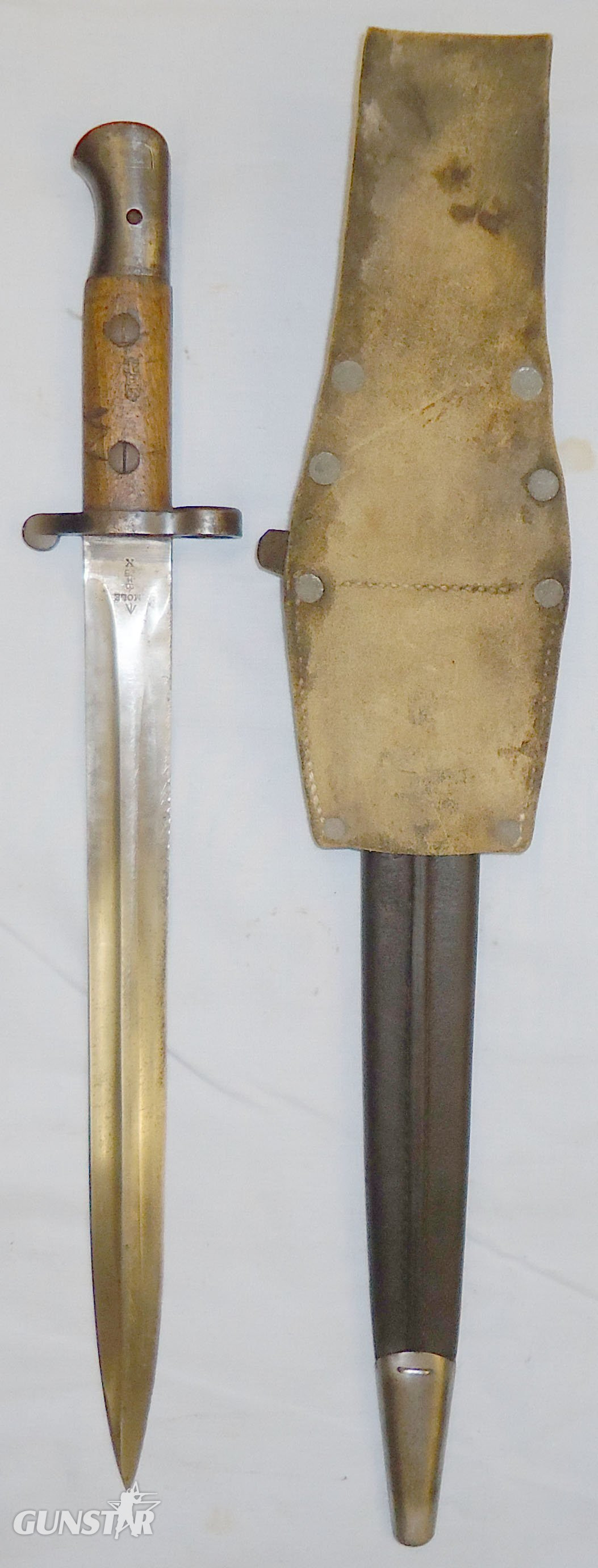  British 1903 Un-converted Pattern Bayonet Land MkI Scabbard and Frog Manufactured by Mole. 21431. Bayonet
