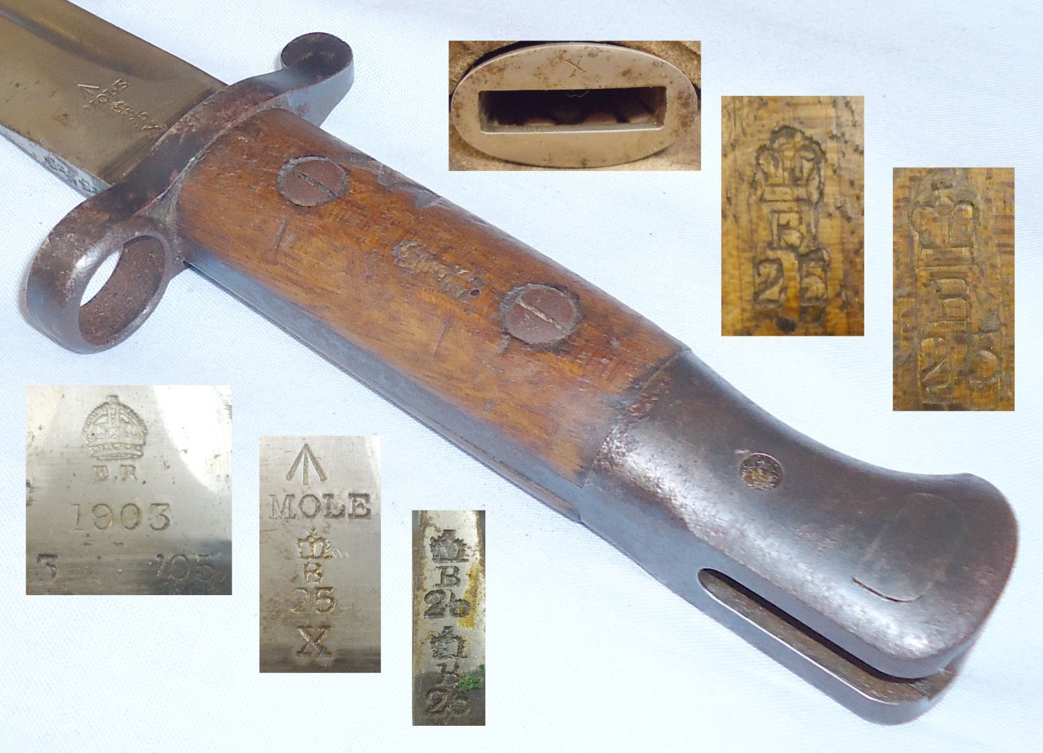 British 1903 Un-converted Pattern Bayonet Land MkI Scabbard and Frog Manufactured by Mole. 21431. Bayonet