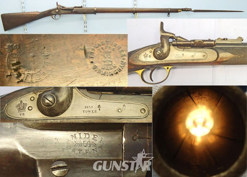 T. Turner & Sons MINT BORE. British Tower, 1859 Dated, Snider Conversion MK III .577 Obsolete Calibre, Pattern 1853, 3 Band Rifle by Thomas Turner, Birmingham, Pattern 1853 Bayonet & 1 Inert Deactivated Round. Sn - 22764 Single Shot .577 Snider Rifle in 