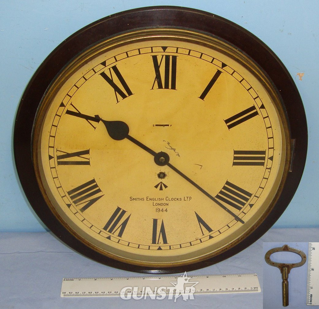 CHECKED & CLEANED**FULLY FUNCTIONING**WW2 1944 British WD Officer’s Mess Hall Smith’s Empire Astral Pallet Movement Large Wall Clock With No.10 Popular Progress Key. Sn 22942  Antique & Militaria in 