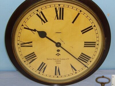 CHECKED & CLEANED**FULLY FUNCTIONING**WW2 1944 British WD Officer’s Mess Hall Smith’s Empire Astral Pallet Movement Large Wall Clock With No.10 Popular Progress Key. Sn 22942  Antique & Militaria