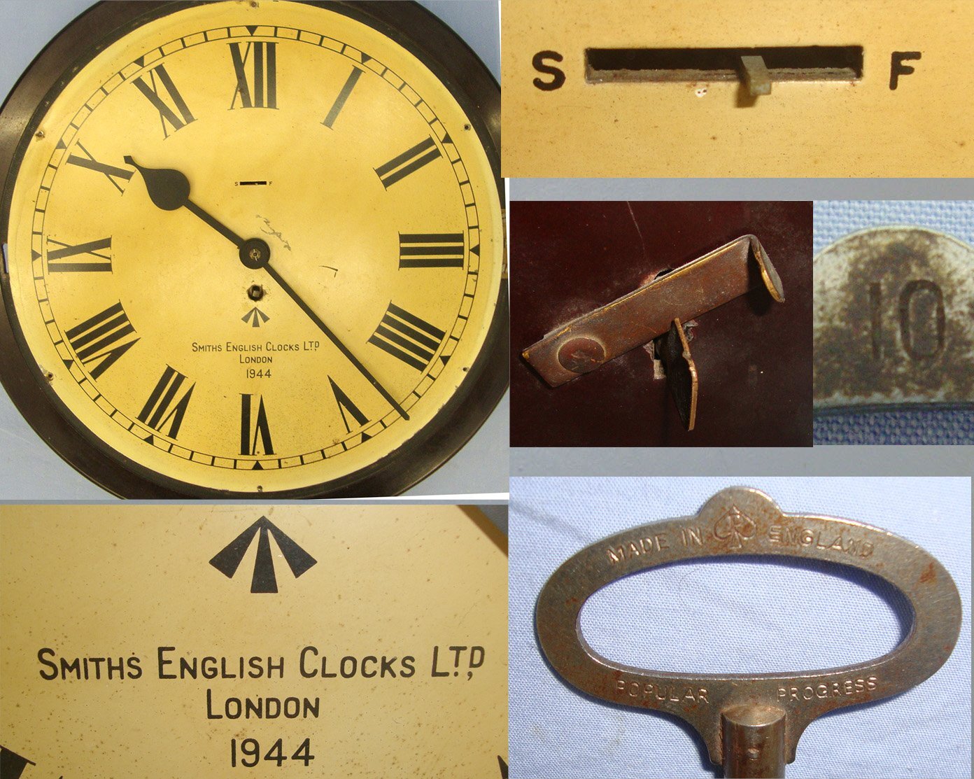 CHECKED & CLEANED**FULLY FUNCTIONING**WW2 1944 British WD Officer’s Mess Hall Smith’s Empire Astral Pallet Movement Large Wall Clock With No.10 Popular Progress Key. Sn 22942  Antique & Militaria