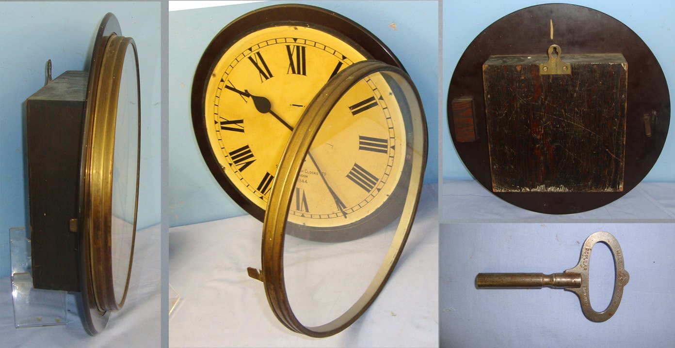  CHECKED & CLEANED**FULLY FUNCTIONING**WW2 1944 British WD Officer’s Mess Hall Smith’s Empire Astral Pallet Movement Large Wall Clock With No.10 Popular Progress Key. Sn 22942  Antique & Militaria