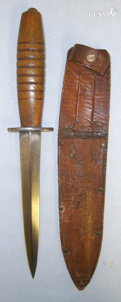 WW2 Wood Hilt Fairbairn- Sykes, FS Far East Commando Fighting Knife & Correct Scabbard Knive in 