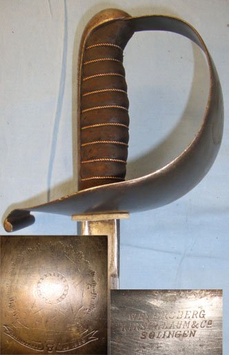 C1900 Brazilian Republic Heavy Cavalry Troopers Sword With Pipeback Blade By Weyersberg Kirschbaum & Co Solingen Germany & Scabbard. Sn 12555:4. Sword