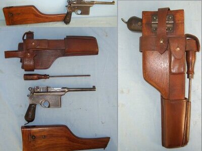 Mauser With WW1 1916 German Hoffman Berlin Holster / Shoulder Stock Combination Rig Ammo Pouch & Cleaning Rod. Sn 22552:2 None Semi Auto