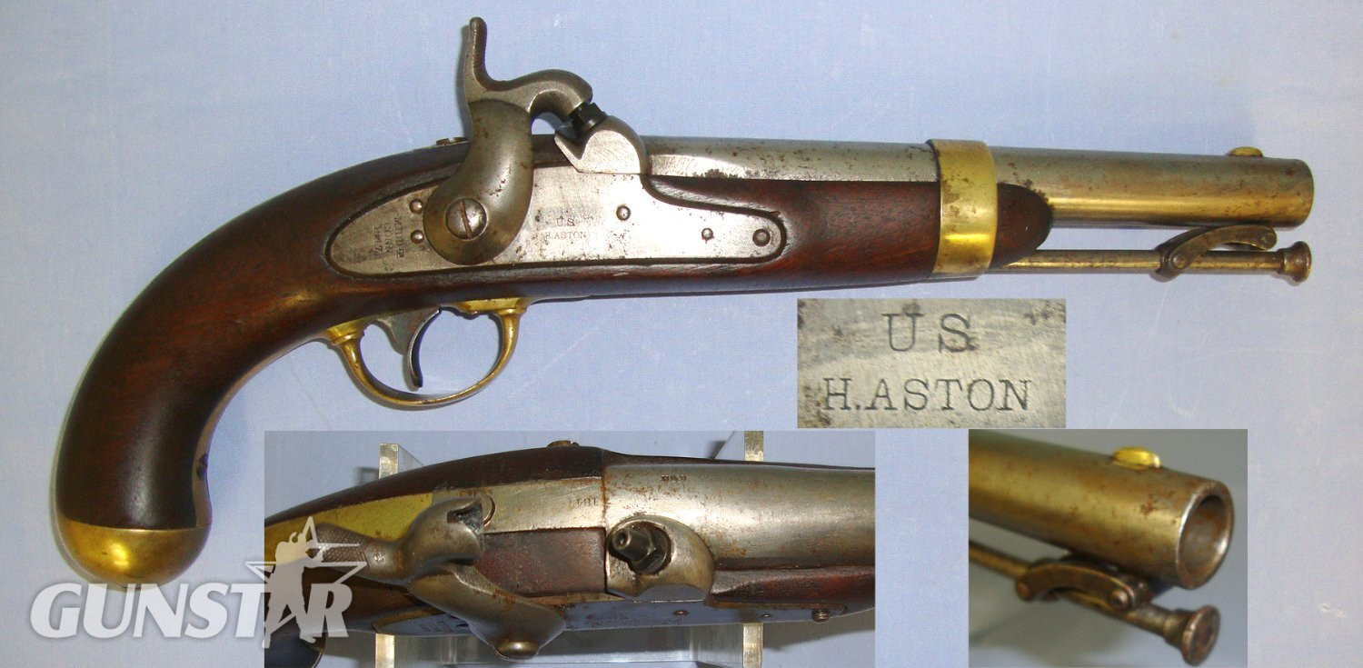 MINT BORE**1847 Dated American Mexican War & Civil War Era Henry Aston Middtn Connecticut U.S Army Model 1842 28 Bore Percussion ‘Horse Pistol’  With Captive Steel Ram Rod. Sn 23134 None Muzzleloader in 