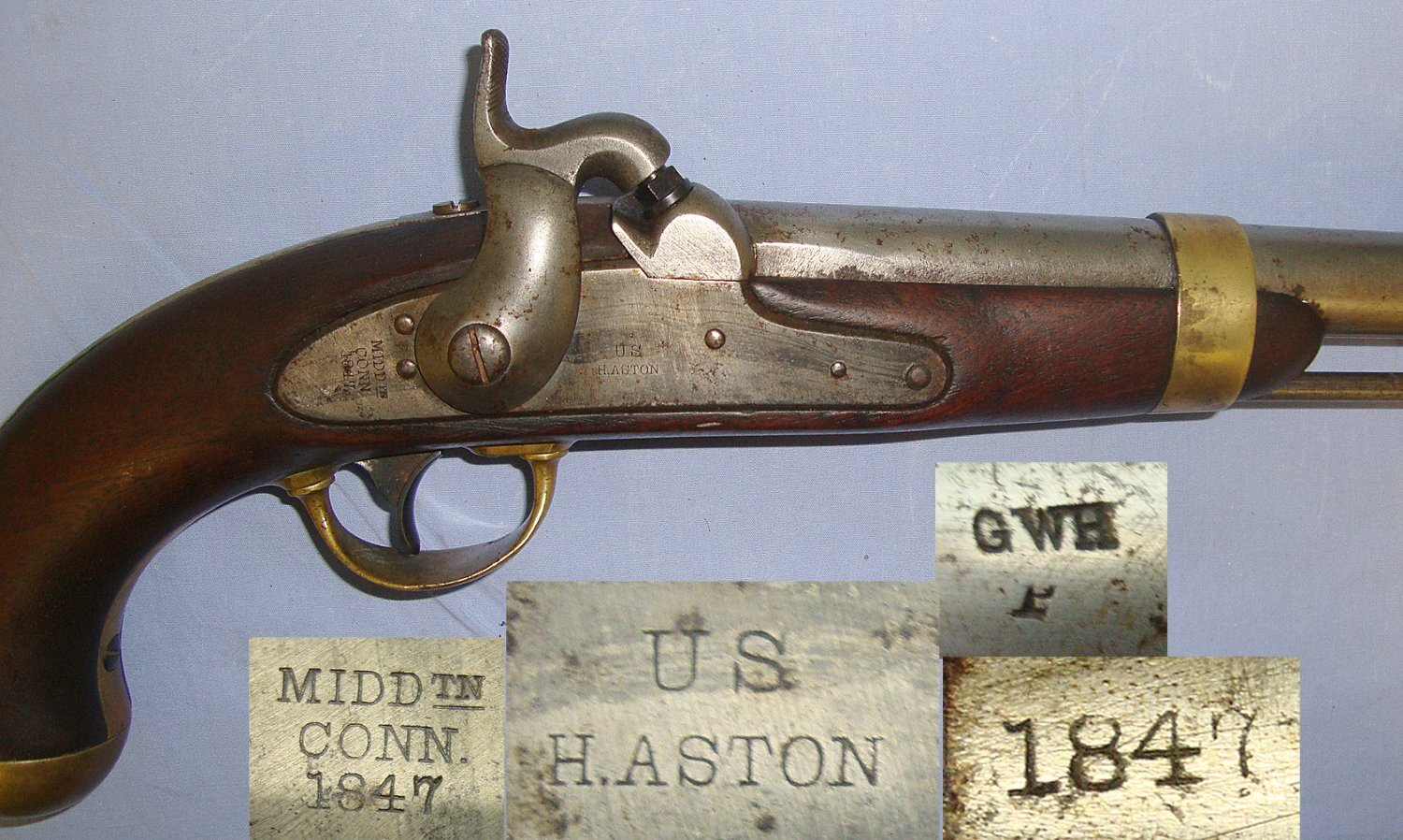 MINT BORE**1847 Dated American Mexican War & Civil War Era Henry Aston Middtn Connecticut U.S Army Model 1842 28 Bore Percussion ‘Horse Pistol’  With Captive Steel Ram Rod. Sn 23134 None Muzzleloader