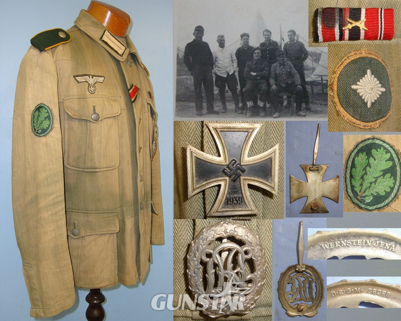 RARE**NAMED BRITISH POW GUARD PTE J.E. SMITH BRING BACK WITH PROVENANCE**WW2 Nazi German DAK Deutsches Afrikakorps Panzer Grenadier's Unteroffizier (Corporal’s) Tropical Combat Tunic With Rank Insignia, Iron Cross With Ribbon, War Merit Cross & DRL Spor  Clothing