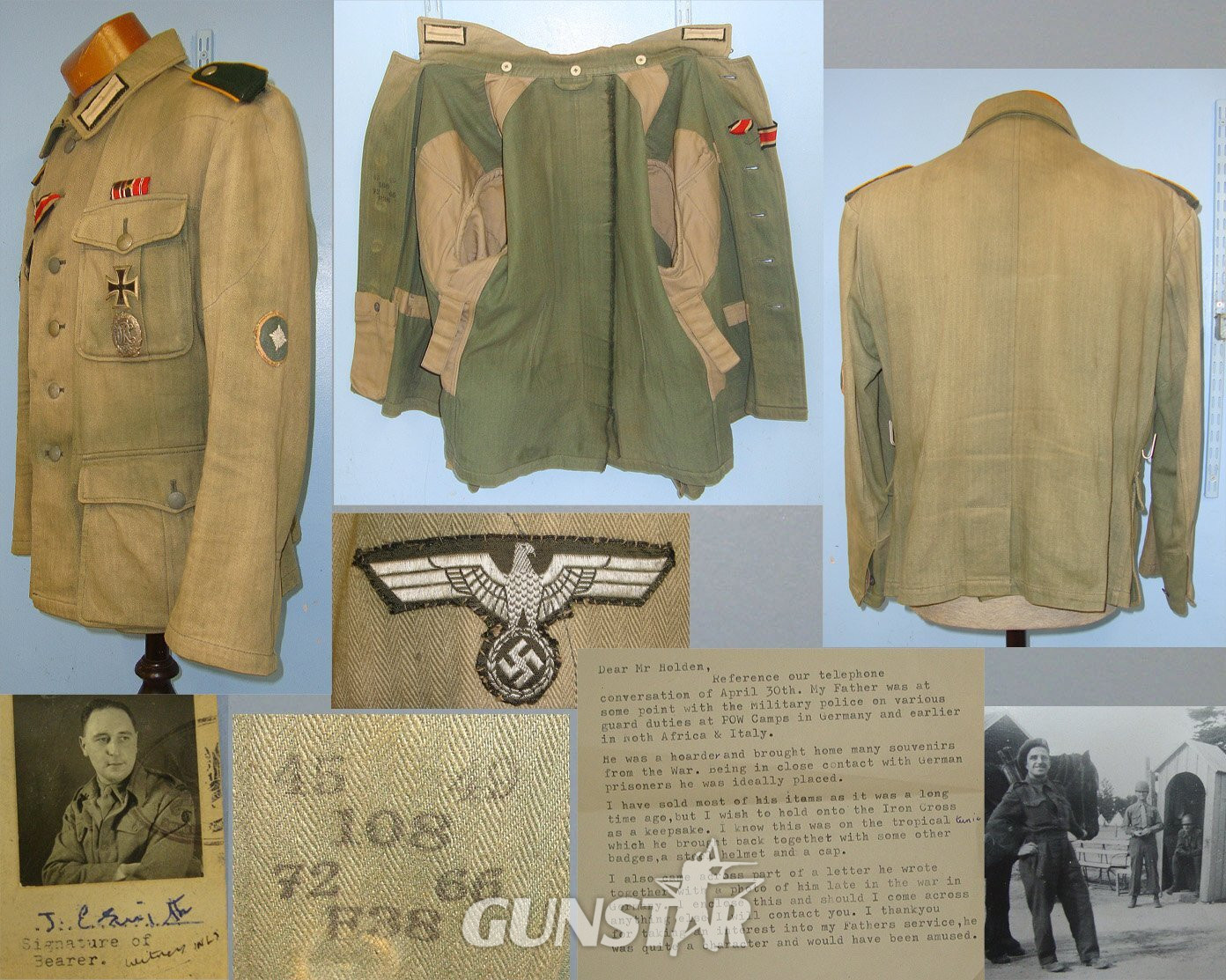  RARE**NAMED BRITISH POW GUARD PTE J.E. SMITH BRING BACK WITH PROVENANCE**WW2 Nazi German DAK Deutsches Afrikakorps Panzer Grenadier's Unteroffizier (Corporal’s) Tropical Combat Tunic With Rank Insignia, Iron Cross With Ribbon, War Merit Cross & DRL Spor  Clothing