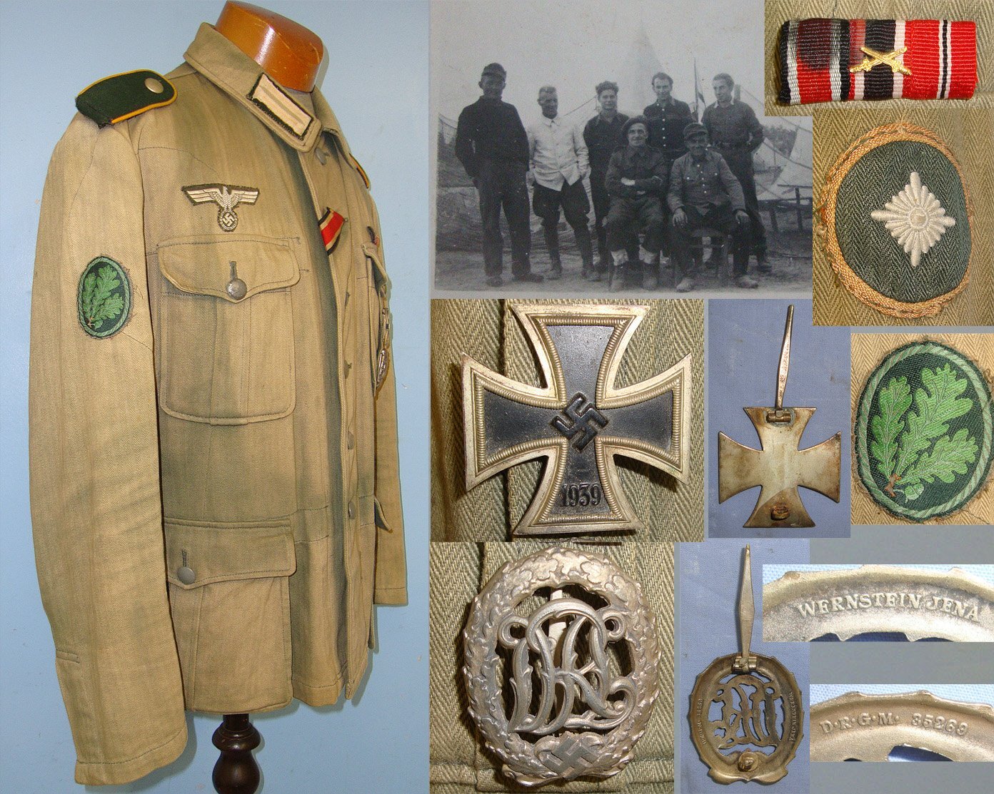 RARE**NAMED BRITISH POW GUARD PTE J.E. SMITH BRING BACK WITH PROVENANCE**WW2 Nazi German DAK Deutsches Afrikakorps Panzer Grenadier's Unteroffizier (Corporal’s) Tropical Combat Tunic With Rank Insignia, Iron Cross With Ribbon, War Merit Cross & DRL Spor  Clothing