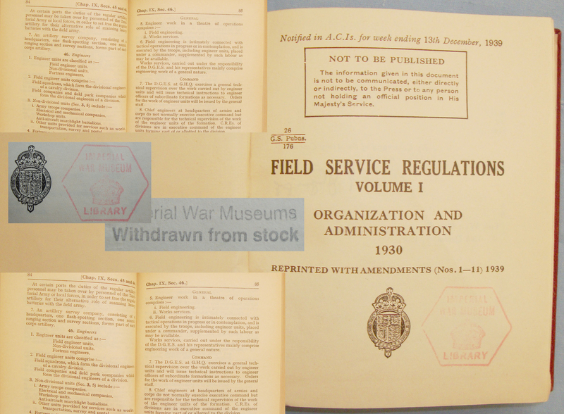 Unique* Imperial Museum Reserve Stock Field Service Regulations – Volume 1. Organisation and Administration. 1930 Manual. BO 457. Unique* Imperial Museum Reserve Stock Field Service Regulations – Volume 1. Organisation and Administration. 1930 Manual. BO 457. Other Accessory