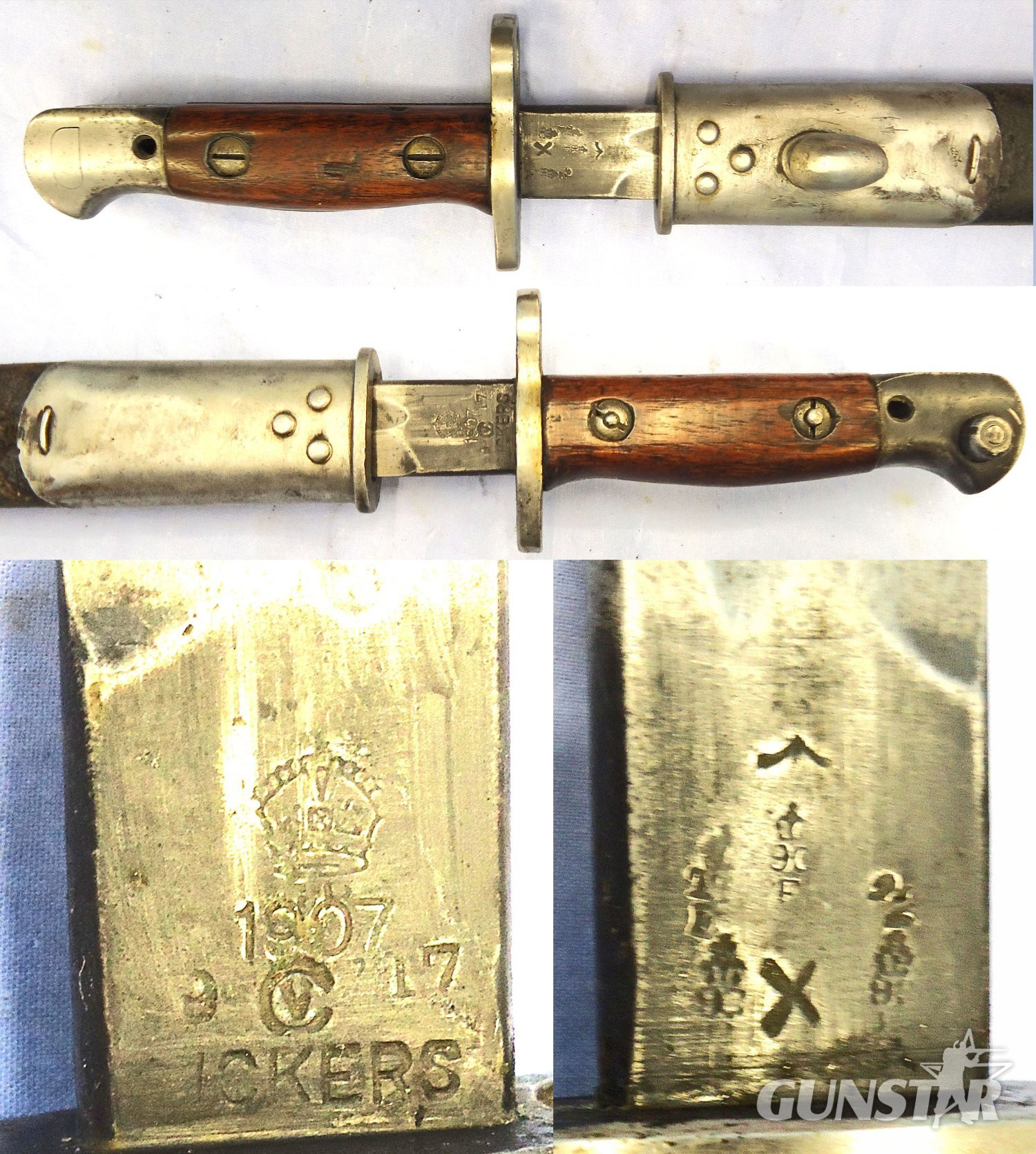  British, WW1, 1917 Dated, 1907 Pattern Bayonet & Scabbard by Vickers. Sn 23478:74 Bayonet