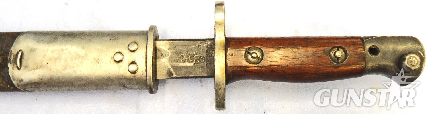 {CATEGORY} - British, WW1, 1917 Dated, 1907 Pattern Bayonet & Scabbard by Vickers. Sn 23478:74 Bayonet