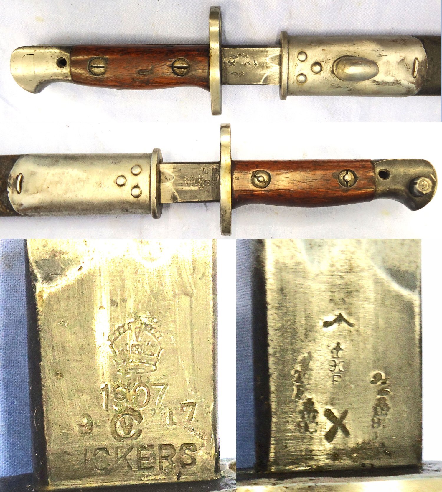  British, WW1, 1917 Dated, 1907 Pattern Bayonet & Scabbard by Vickers. Sn 23478:74 Bayonet