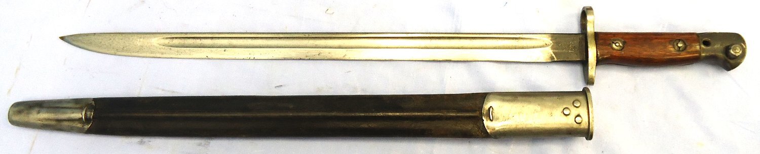 British, WW1, 1917 Dated, 1907 Pattern Bayonet & Scabbard by Vickers. Sn 23478:74 Bayonet - {CATEGORY}
