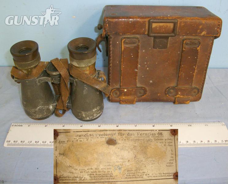 AS FOUND UN-MESSED WITH**Cased, WW1 Era Imperial German Army Officer’s, Fernglas ’08 (Model 1908), 6 X 39 Magnification, Binoculars By E. Leitz Wetzlar With Neck Strap  Sight & Optic in 