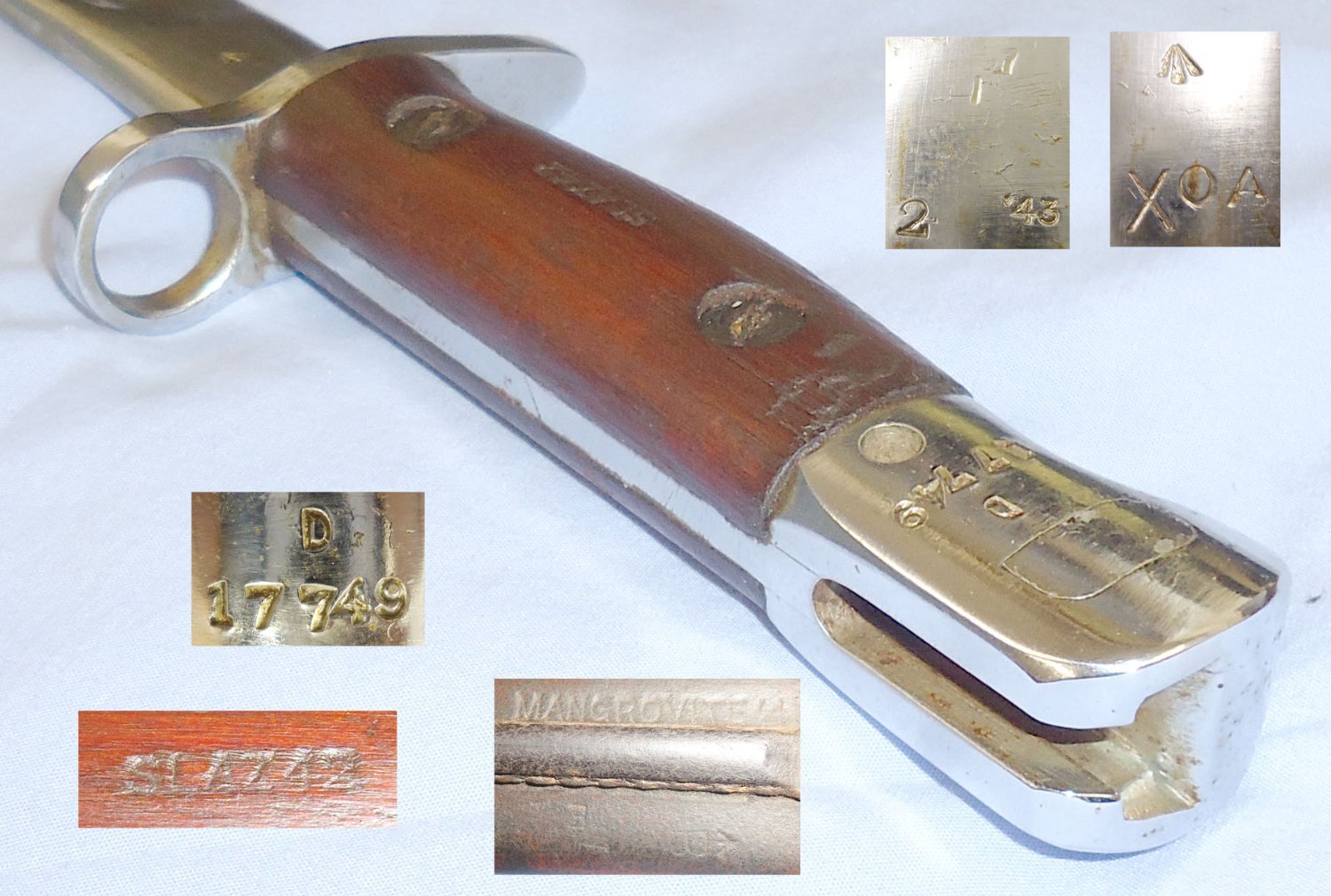 Australian M1907 Parade Bayonet and Scabbard with Regimental Numbers. 22256. Bayonet