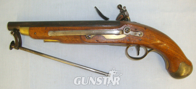  C1830 William IV British Board Of Ordnance Short Sea Service 577 Regulation Calibre Flintlock Pistol With Cudgel Butt Captive Ram Rod & Belt Bar .577 Muzzleloader