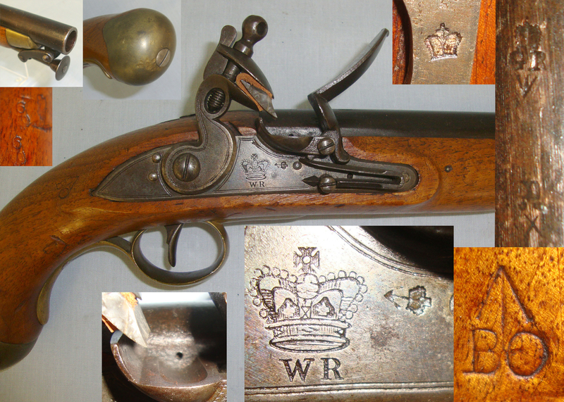 C1830 William IV British Board Of Ordnance Short Sea Service 577 Regulation Calibre Flintlock Pistol With Cudgel Butt Captive Ram Rod & Belt Bar .577 Muzzleloader