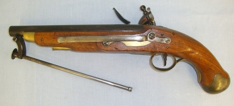  C1830 William IV British Board Of Ordnance Short Sea Service 577 Regulation Calibre Flintlock Pistol With Cudgel Butt Captive Ram Rod & Belt Bar .577 Muzzleloader