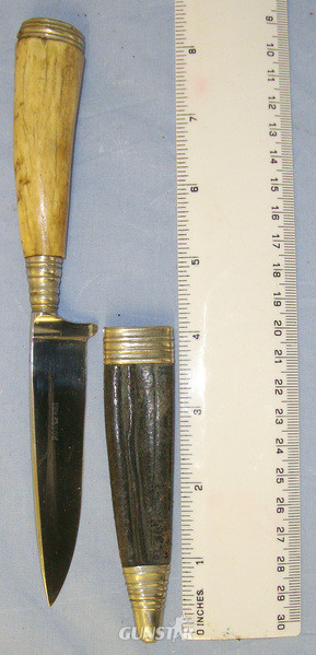 Inter World War German Hunter’s Skinning Knife With Bone Hilt ‘Rostfrei’ (Early Stainless Steel) Marked Blade, German Silver Fittings & Scabbard Hunting Knive in 