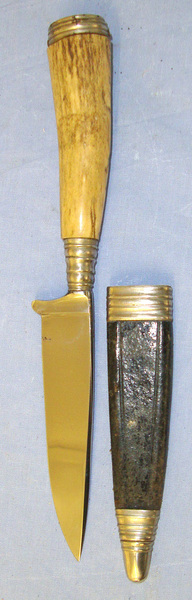  Inter World War German Hunter’s Skinning Knife With Bone Hilt ‘Rostfrei’ (Early Stainless Steel) Marked Blade, German Silver Fittings & Scabbard Hunting Knive