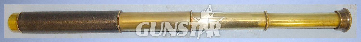  Post WWII Era Three-pull brass Pocket Telescope by J T Coppock Ltd London with a Pigskin Cover. OPT 853. Post WWII Era Three-pull brass Pocket Telescope by J T Coppock Ltd London with a Pigskin Cover. OPT 853.  Sight & Optic