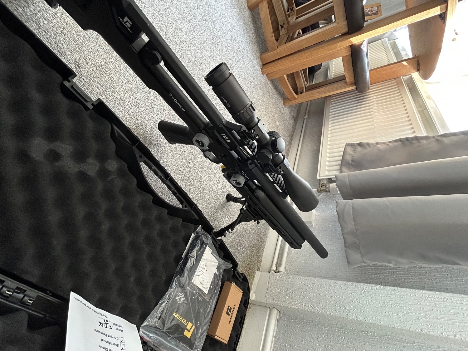 Reximax .177 v2 Reximax ixia used once , purchased one month ago gauge protectors , good hawke side focus scope , silencer , this gun is brand new .177