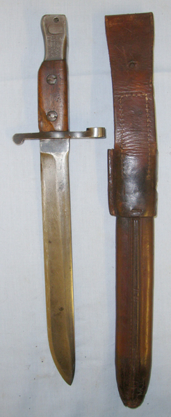  VERY EARLY**1908 & 1909 Dated Canadian Ross Rifle Company MK1 Bayonet & WW1 1916 MKII Leather Scabbard With Integral Frog Bayonet