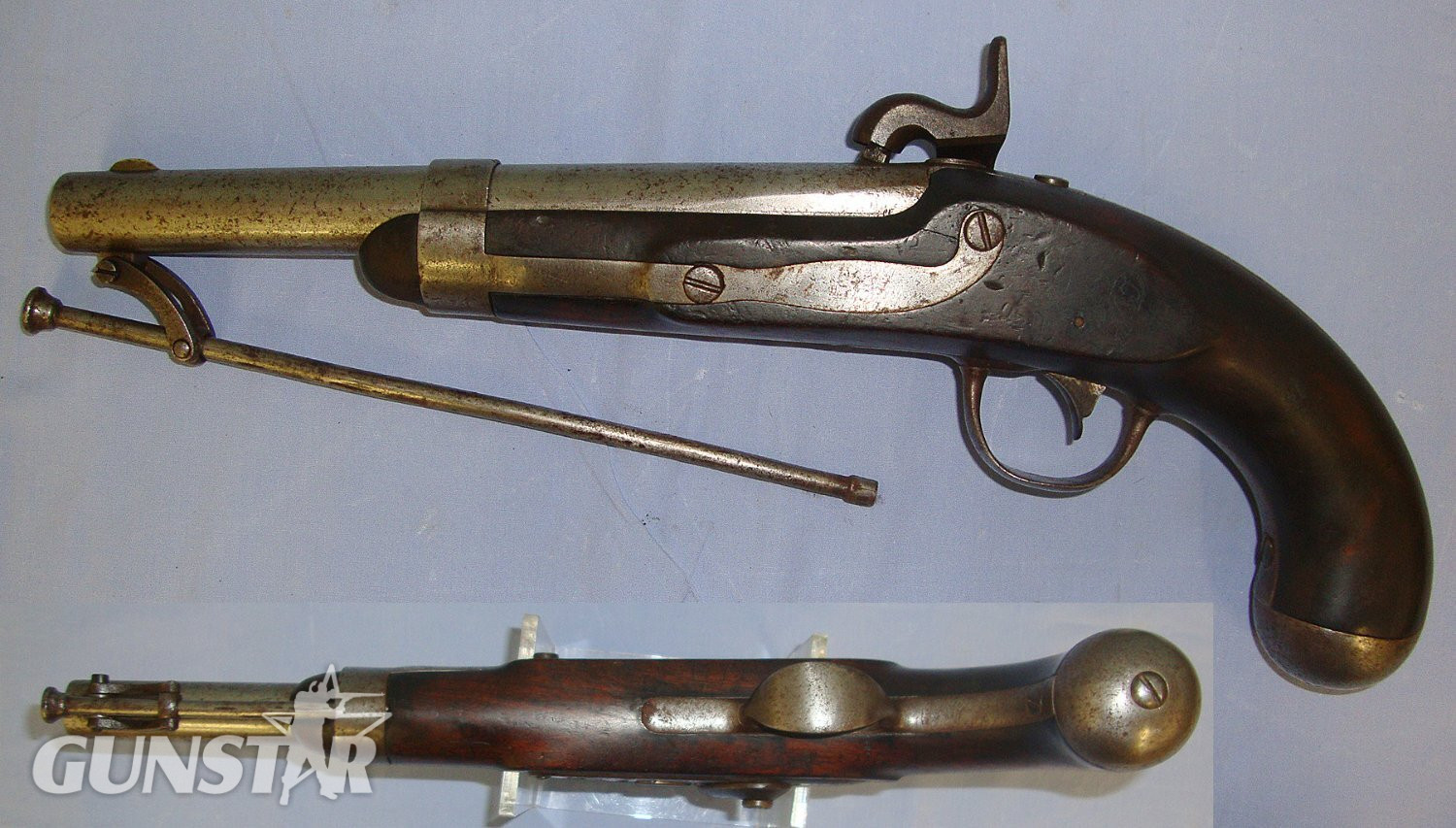  RARE**1844 Dated American Mexican War & Civil War Era Robert Johnson Connecticut U.S Army Model 1836 28 Bore Percussion Pistol Period Converted From Flintlock  With Captive Iron Ram Rod. Sn 23135 None Muzzleloader