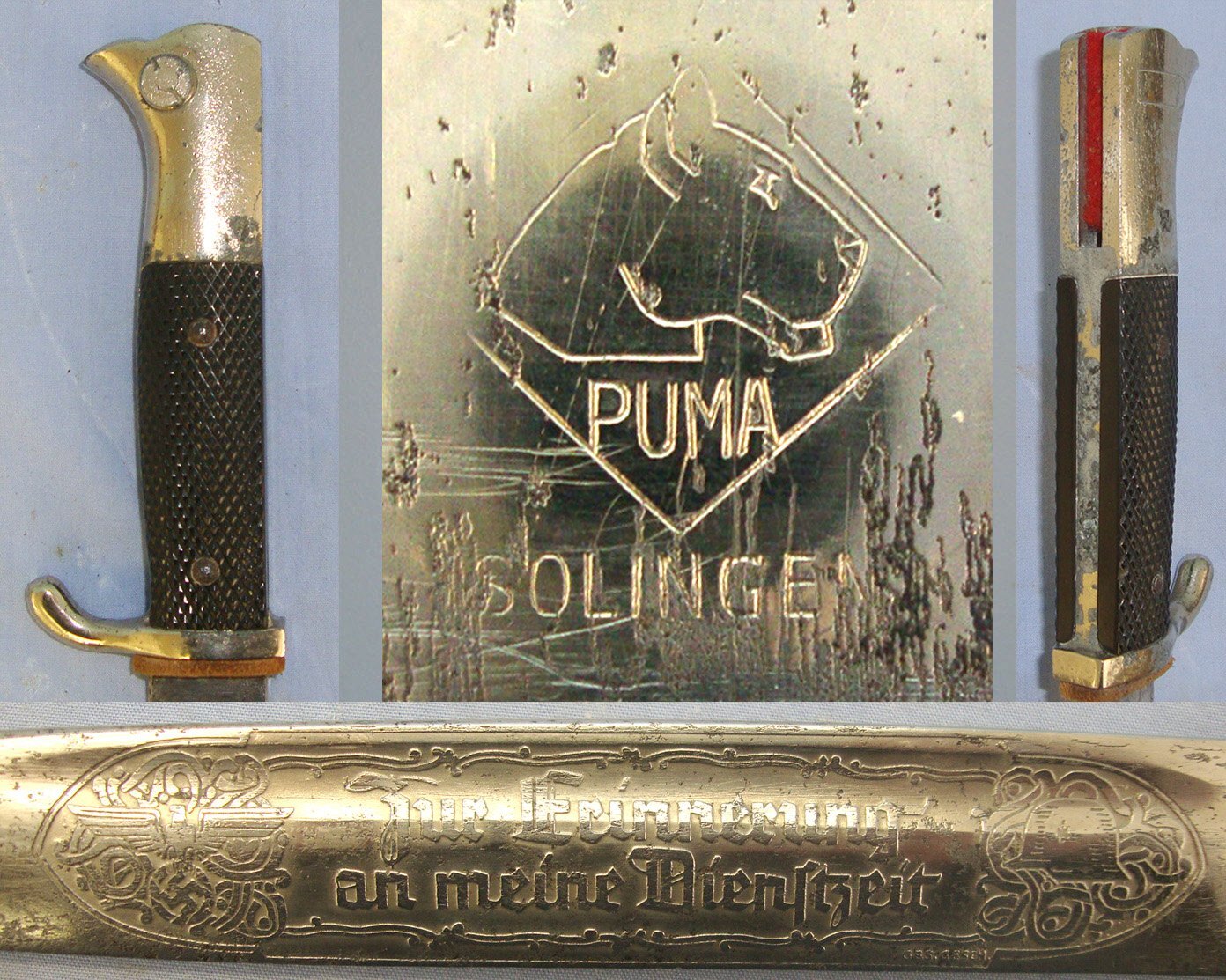WW2 Era Nazi German Puma Solingen Wehrmacht Armed Forces & Police Units M98 NCO’s Short Dress Bayonet With ‘In Memory Of My War Service’ Etched Panel Blade & Scabbard. Sn 22775 Bayonet