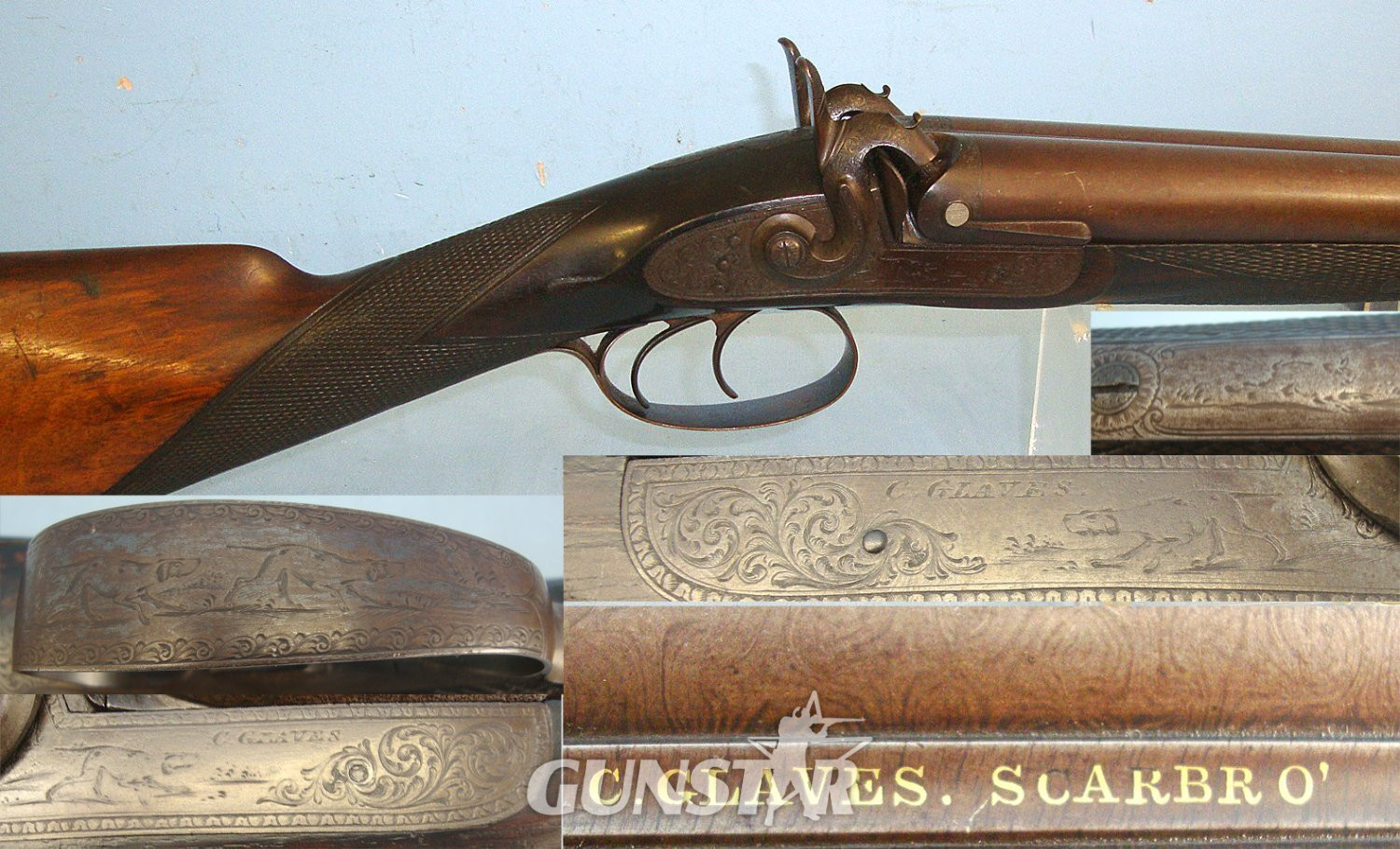 Victorian C1866 English C. Glaves Scarbro’ (Scarborough Yorkshire) 10 Bore Double Damascus Barrelled Muzzle Loading Percussion Sporting Shotgun. Sn 23411 percussion shotgun Side By Side 10 Bore/gauge