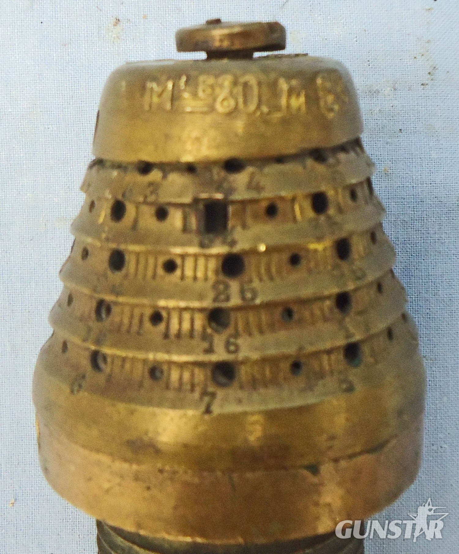 DEACTIVATED INERT. French, WW1, Model 40-55 Mle 1880 Time & Percussion Nose Fuze for the 155 and 105mm Guns. - O 2175 DEACTIVATED INERT. French, WW1, Model 40-55 Mle 1880 Time & Percussion Nose Fuze for the 155 and 105mm Guns. - O 2175  Other Ammunition - {CATEGORY}