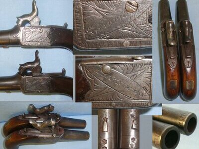 E. Shaddick Pair Of 54 Bore Boxlock Percussion Pocket Pistols With Screw Off Barrels & Folding Concealed Triggers. Sn 21393:58 .54 Cal Muzzleloader Muzzleloader