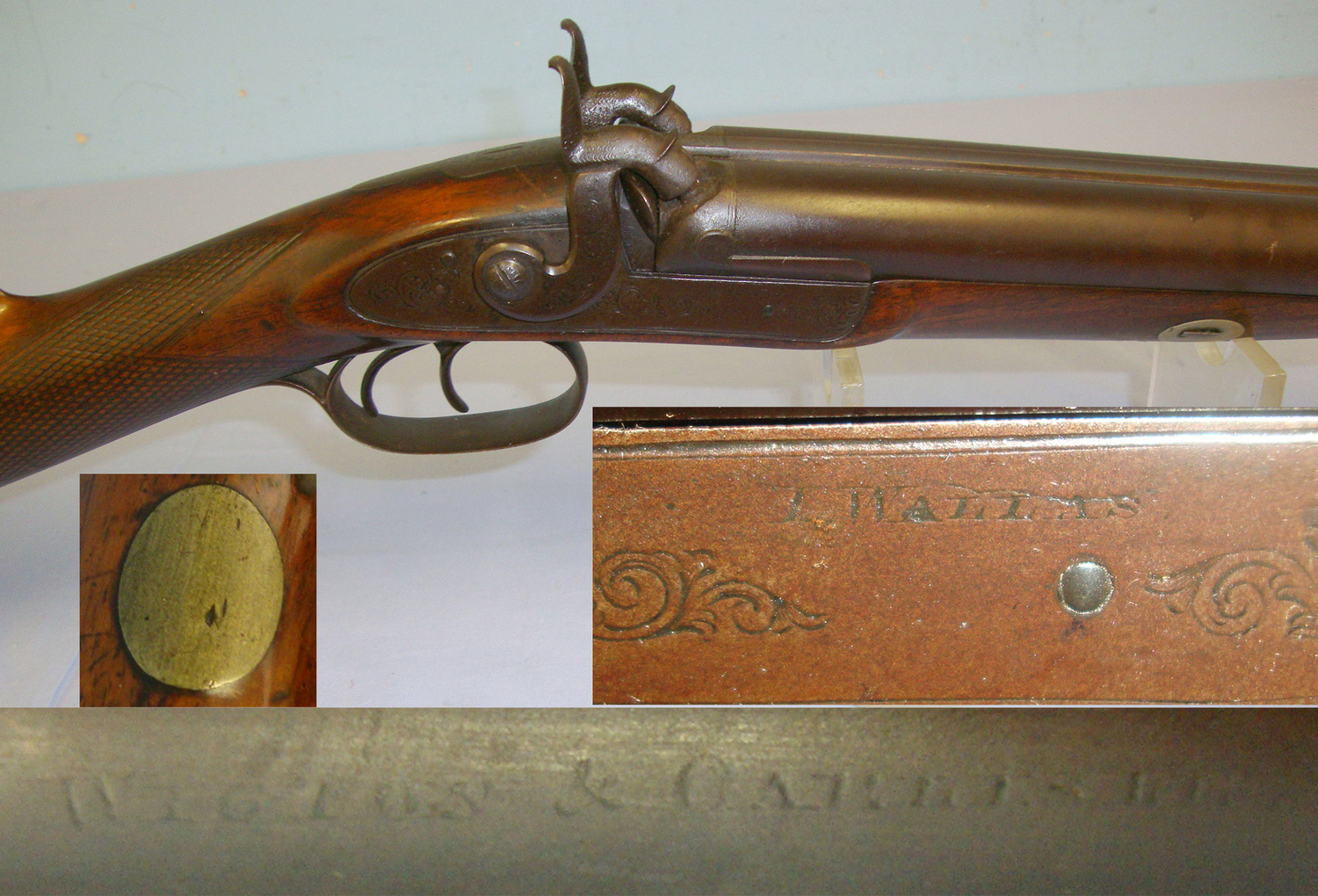 1854-1869 English Irwin Wallas Of Wigton & Carlisle (Cumberland) Double Barrelled 12 Bore Muzzle Loading Percussion Shotgun. Sn 21010 Muzzleloader 12 Bore/gauge
